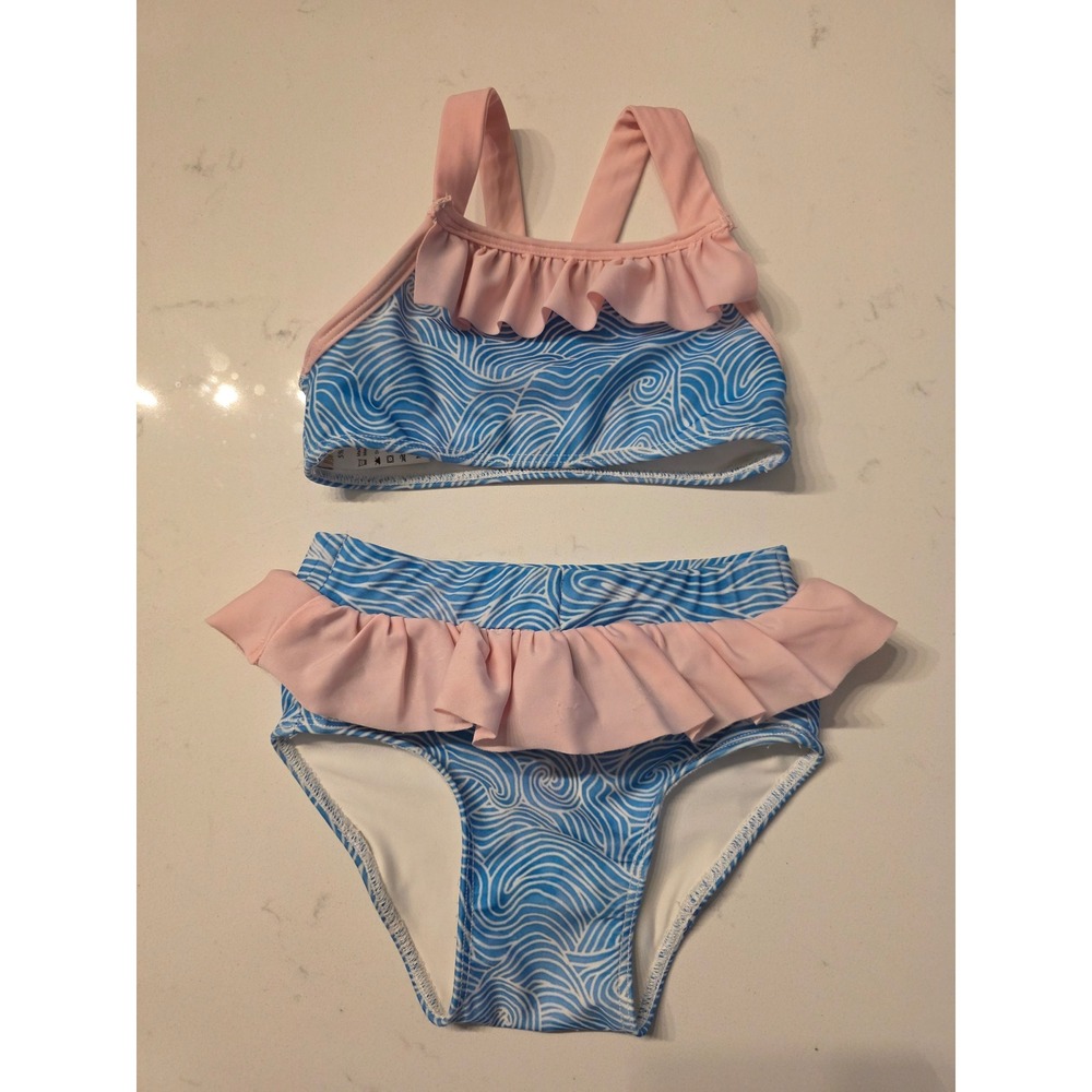 Little Bear Smocks Size 24 months Two-Piece‎ Swimsuit Bathing Suit Waves Ruffles
